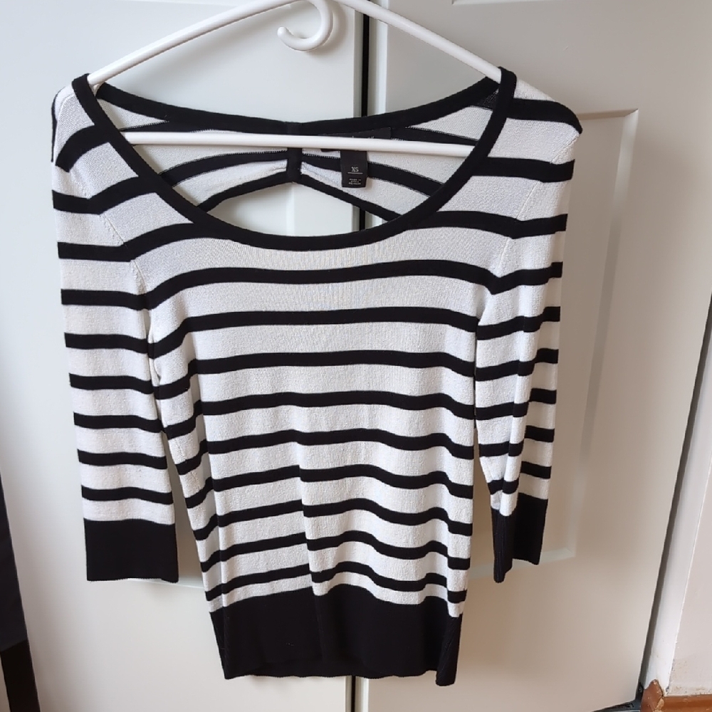 White House Black Market Black and White Striped Knit Top